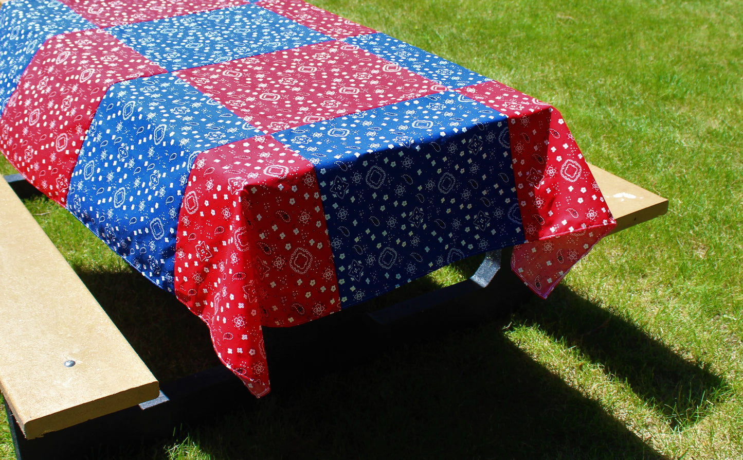 Patriotic Red & Blue Bandana Tablecloth 52x72"