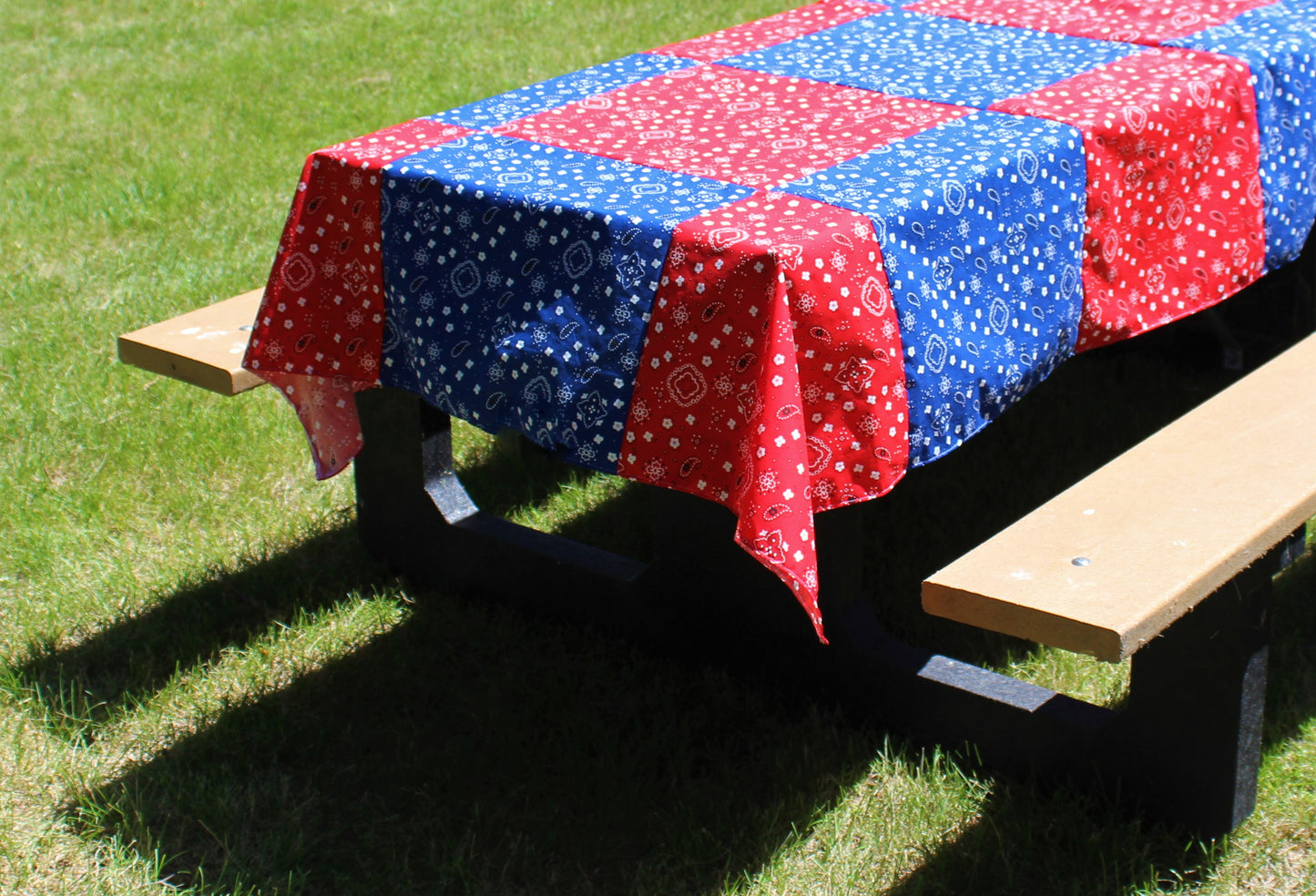 Patriotic Red & Blue Bandana Tablecloth 52x72"