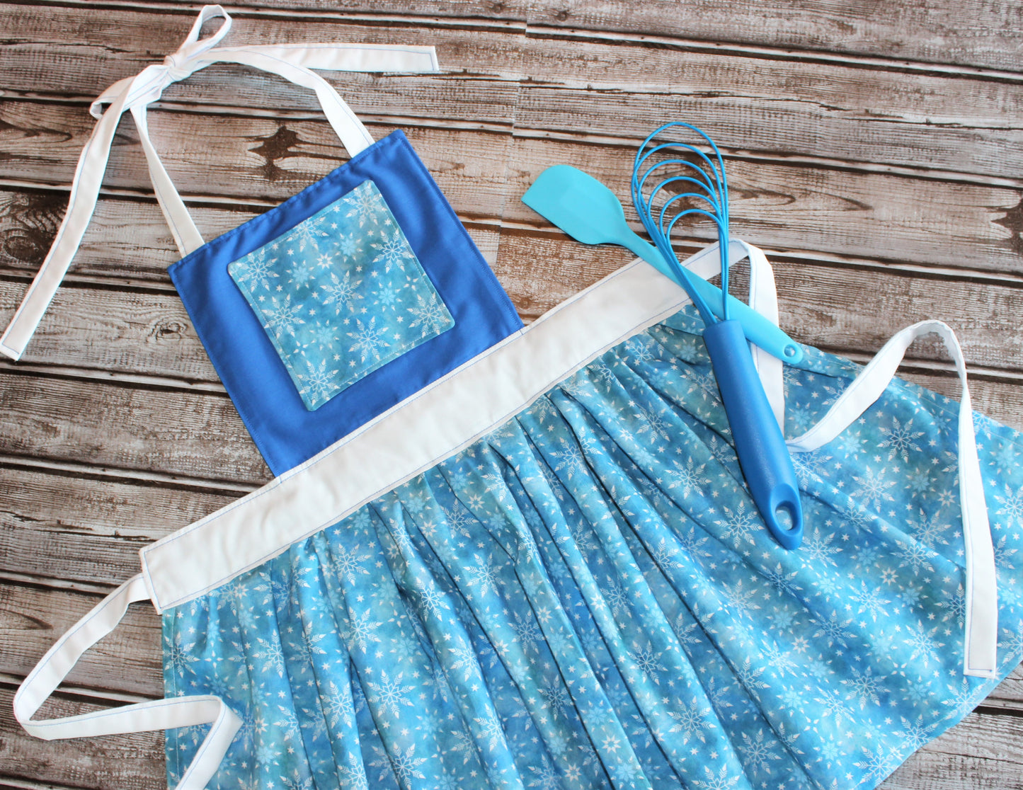 Children's Apron - Blue & White Snowflakes