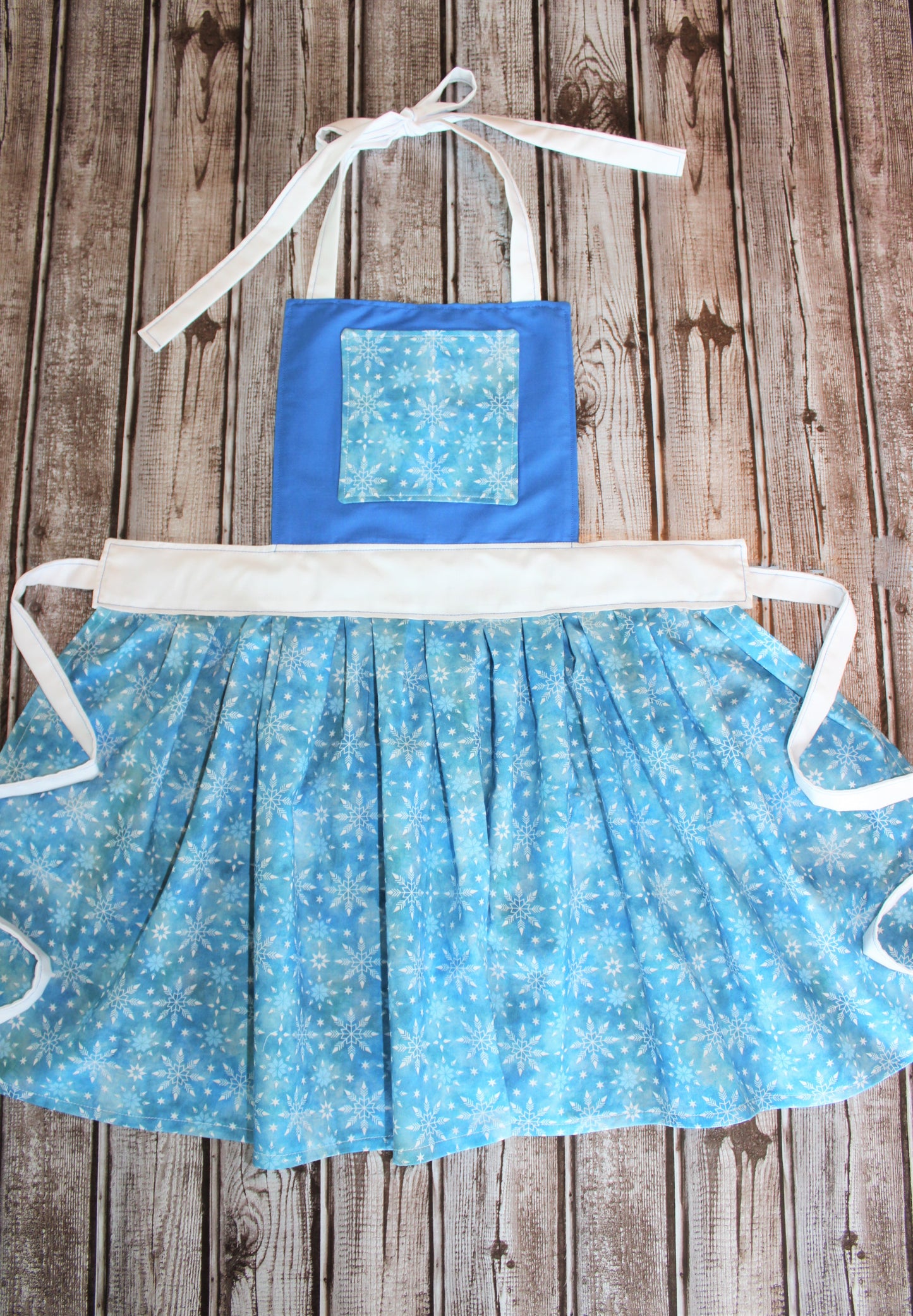 Children's Apron - Blue & White Snowflakes