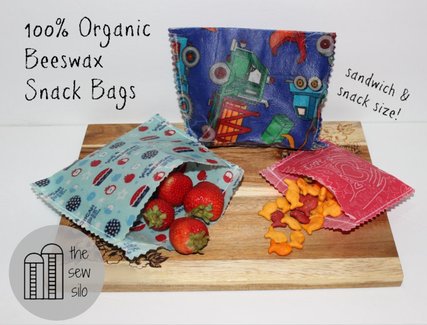 100% Organic Beeswax Snack & Sandwich Bags - Set of 2